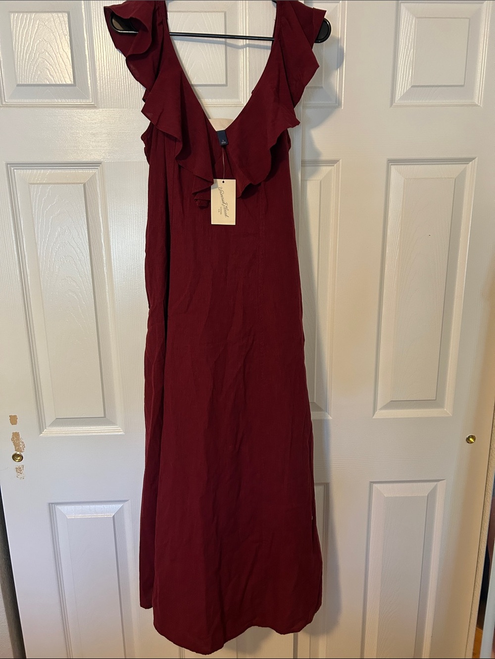 Universal Thread Burgundy Ruffle V-Neck Maxi Dress